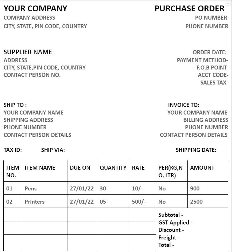 purchase order format